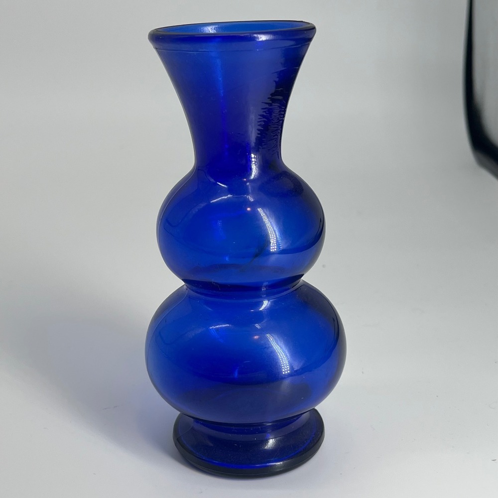 Vtg Cobalt Blue Glass Vase Double Gourd Shape USA Made Small Bud Vase‎ Decor